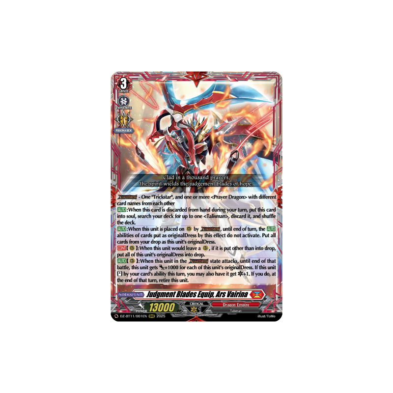 Vanguard_TCG_card_DZ-BT11_001EN_RRR_Judgment_Blades_Equip_Ars_Vairina_Symphony_of_Might_Bloom