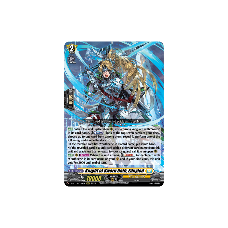 Vanguard_TCG_card_DZ-BT11_010EN_RRR_Knight_of_Sworn_Oath_Ednyfed_Symphony_of_Might_Bloom