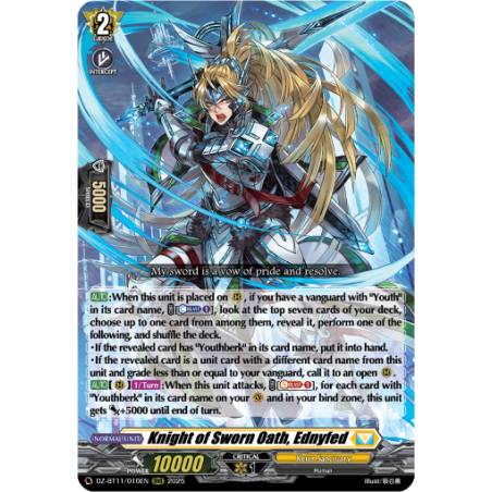 Vanguard_TCG_card_DZ-BT11_010EN_RRR_Knight_of_Sworn_Oath_Ednyfed_Symphony_of_Might_Bloom