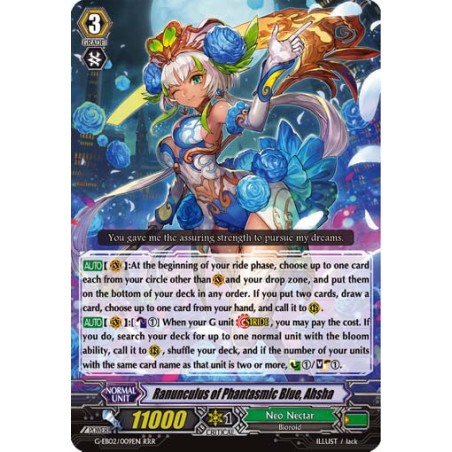 Vanguard_TCG_card_G-EB02_009EN_RRR_Ranunculus_of_Phantasmic_Blue_Ahsha_The_AWAKENING_ZOO