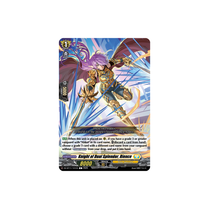 Vanguard_TCG_card_DZ-BT11_101EN_C_Knight_of_Dual_Splendor_Rience_Symphony_of_Might_Bloom