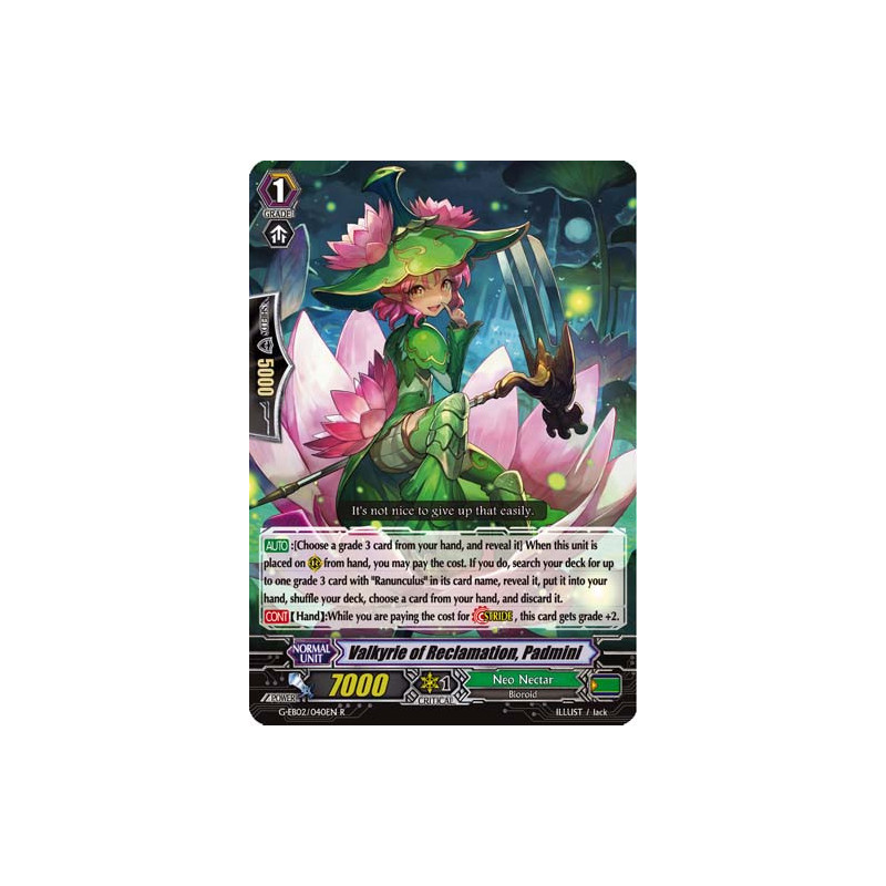 Vanguard_TCG_card_G-EB02_040EN_R_Valkyrie_of_Reclamation_Padmini_The_AWAKENING_ZOO