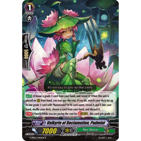 Vanguard_TCG_card_G-EB02_040EN_R_Valkyrie_of_Reclamation_Padmini_The_AWAKENING_ZOO