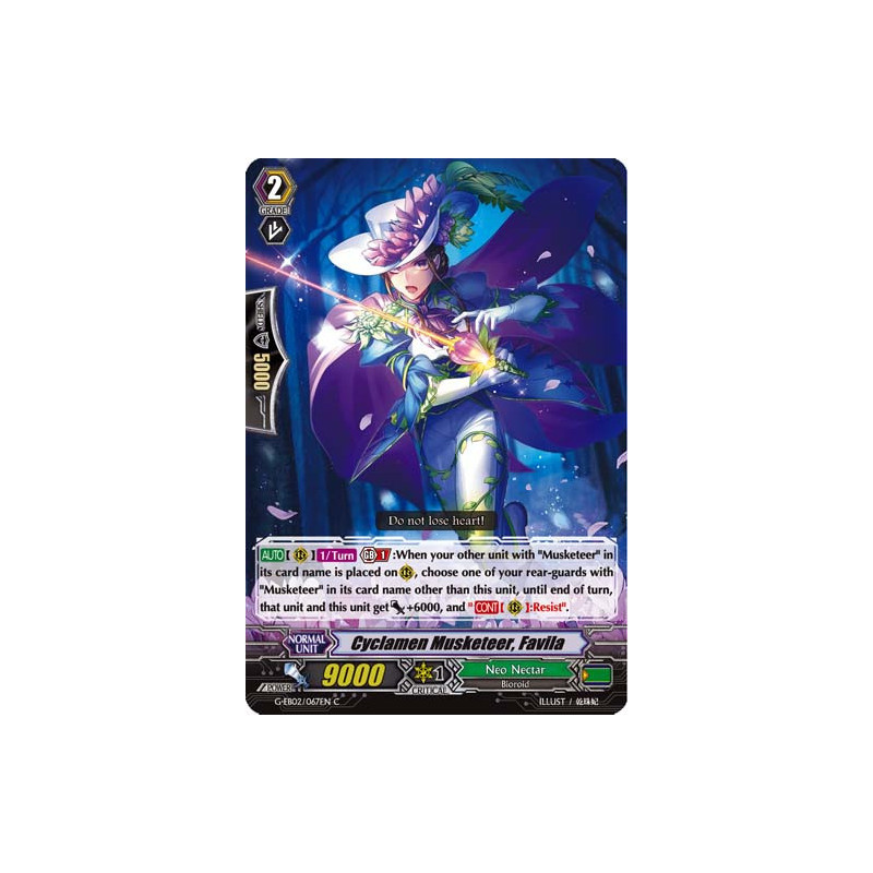 Vanguard_TCG_card_G-EB02_067EN_C_Cyclamen_Musketeer_Favila_The_AWAKENING_ZOO