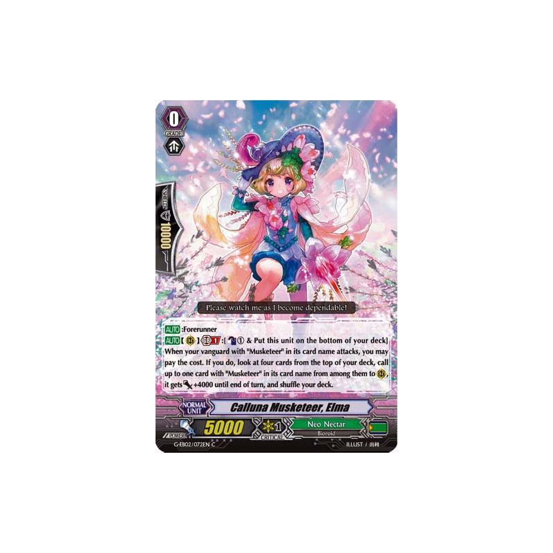 Vanguard_TCG_card_G-EB02_072EN_C_Calluna_Musketeer_Elma_The_AWAKENING_ZOO