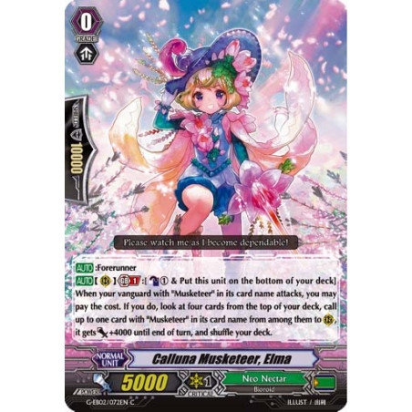 Vanguard_TCG_card_G-EB02_072EN_C_Calluna_Musketeer_Elma_The_AWAKENING_ZOO
