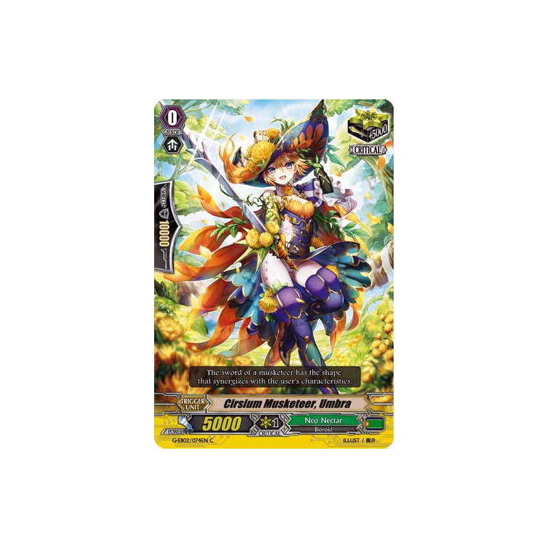 Vanguard_TCG_card_G-EB02_074EN_C_Cirsium_Musketeer_Umbra_The_AWAKENING_ZOO