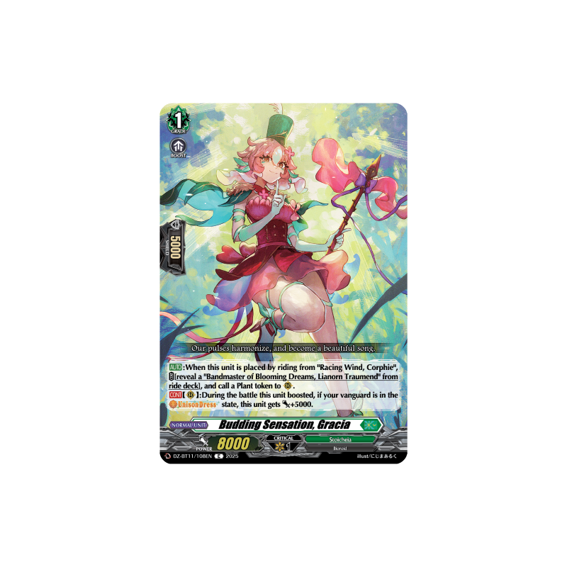 Vanguard_TCG_card_DZ-BT11_108EN_C_Budding_Sensation_Gracia_Symphony_of_Might_Bloom