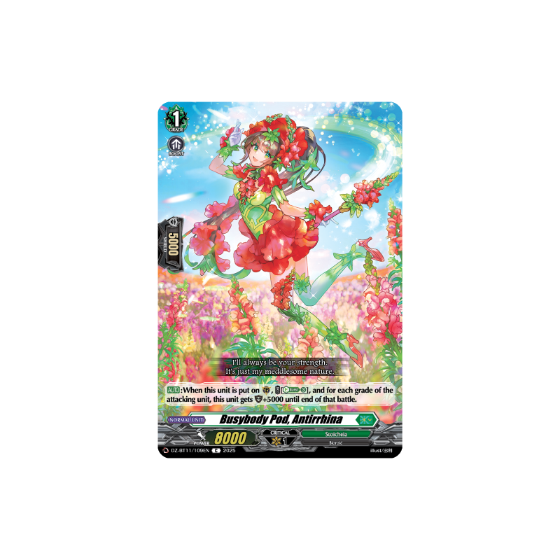 Vanguard_TCG_card_DZ-BT11_109EN_C_Busybody_Pod_Antirrhina_Symphony_of_Might_Bloom
