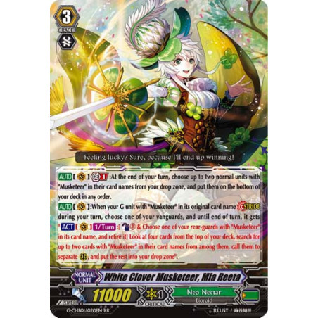 Vanguard_TCG_card_G-CHB01_020EN_RR_White_Clover_Musketeer_Mia_Reeta_TRY3_NEXT