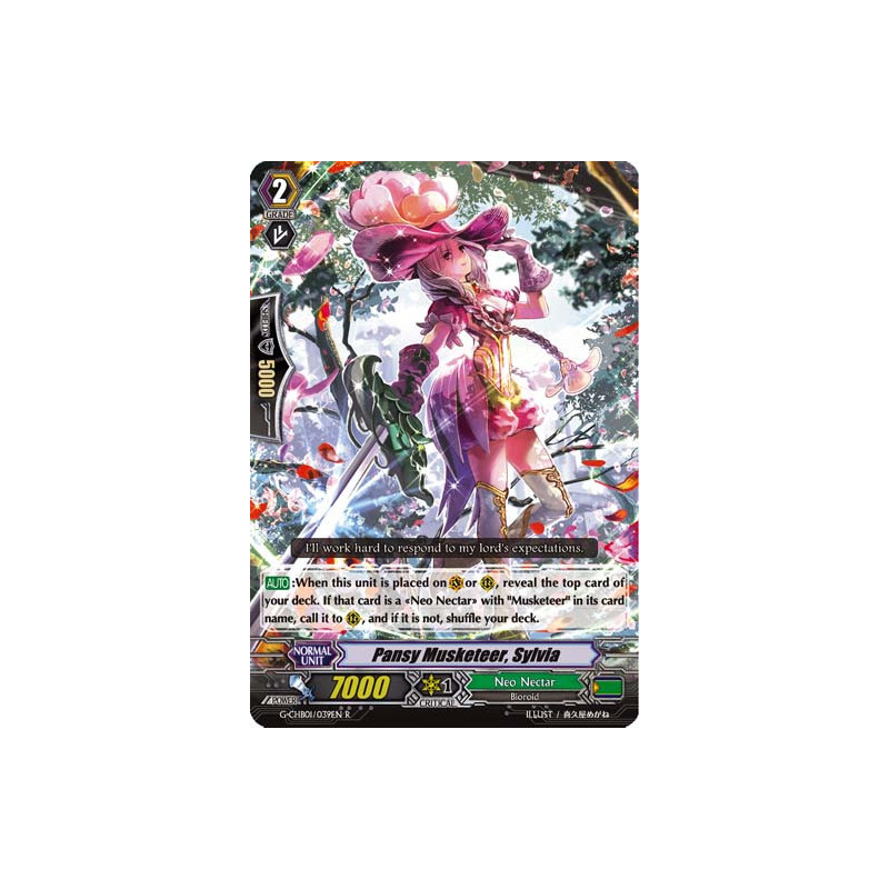 Vanguard_TCG_card_G-CHB01_039EN_R_Pansy_Musketeer_Sylvia_TRY3_NEXT