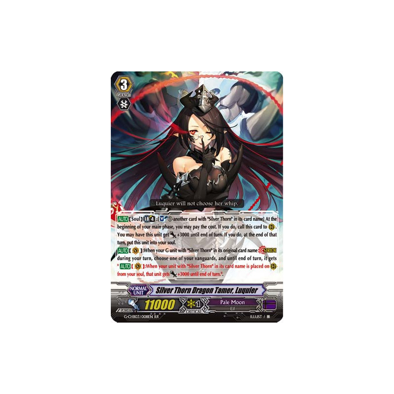 Vanguard_TCG_card_G-CHB03_008EN_RR_Silver_Thorn_Dragon_Tamer_Luquier_Rummy_Labyrinth_Under_the_Moonlight