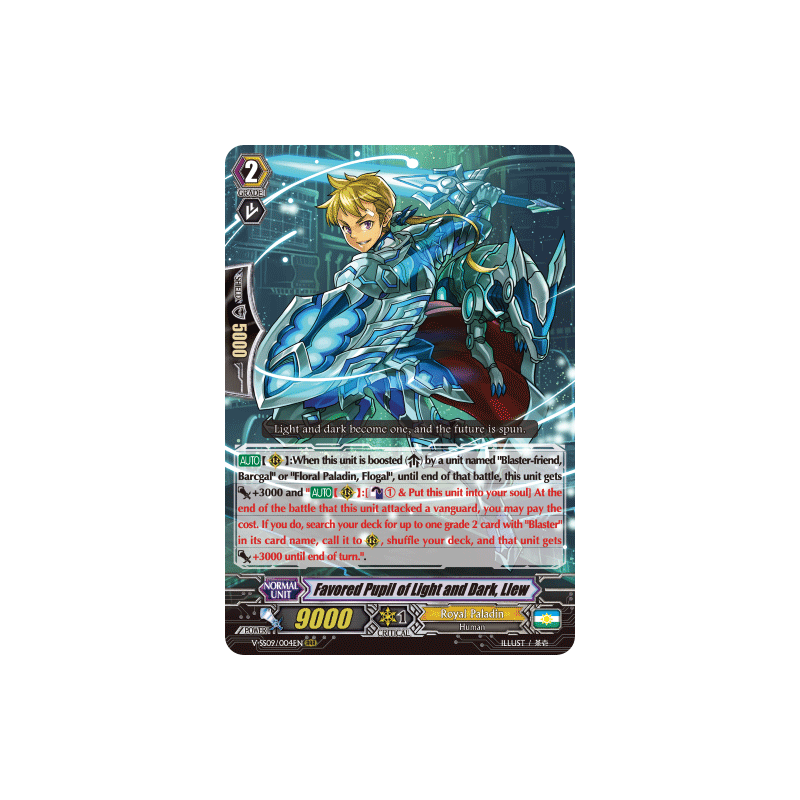 Vanguard_TCG_card_V-SS09_004EN_RRR_Favored_Pupil_of_Light_and_Dark_Llew_REVIVAL_SELECTION