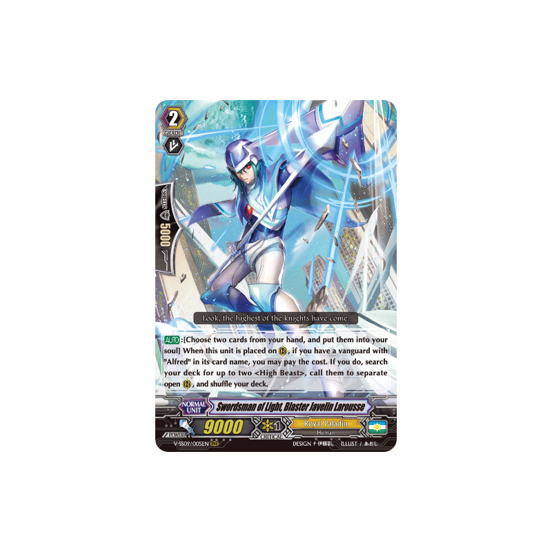 Vanguard_TCG_card_V-SS09_005EN_RRR_Swordsman_of_Light_Blaster_Javelin_Larousse_REVIVAL_SELECTION