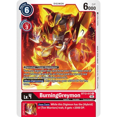 BT12-013 U BurningGreymon Digimon BT12-013 Digimon