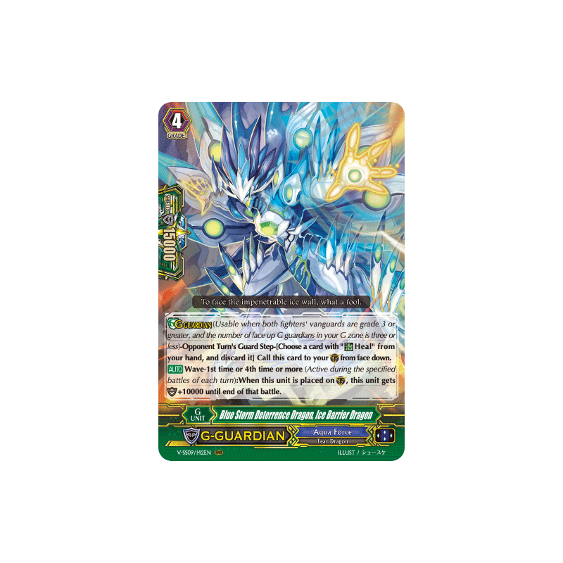 Vanguard_TCG_card_V-SS09_142EN_RRR_Blue_Storm_Deterrence_Dragon_Ice_Barrier_Dragon_REVIVAL_SELECTION