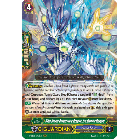 Vanguard_TCG_card_V-SS09_142EN_RRR_Blue_Storm_Deterrence_Dragon_Ice_Barrier_Dragon_REVIVAL_SELECTION
