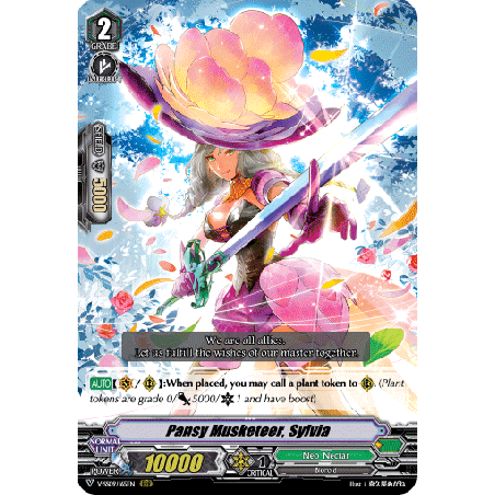 Vanguard_TCG_card_V-SS09_165EN_RRR_Pansy_Musketeer_Sylvia_REVIVAL_SELECTION