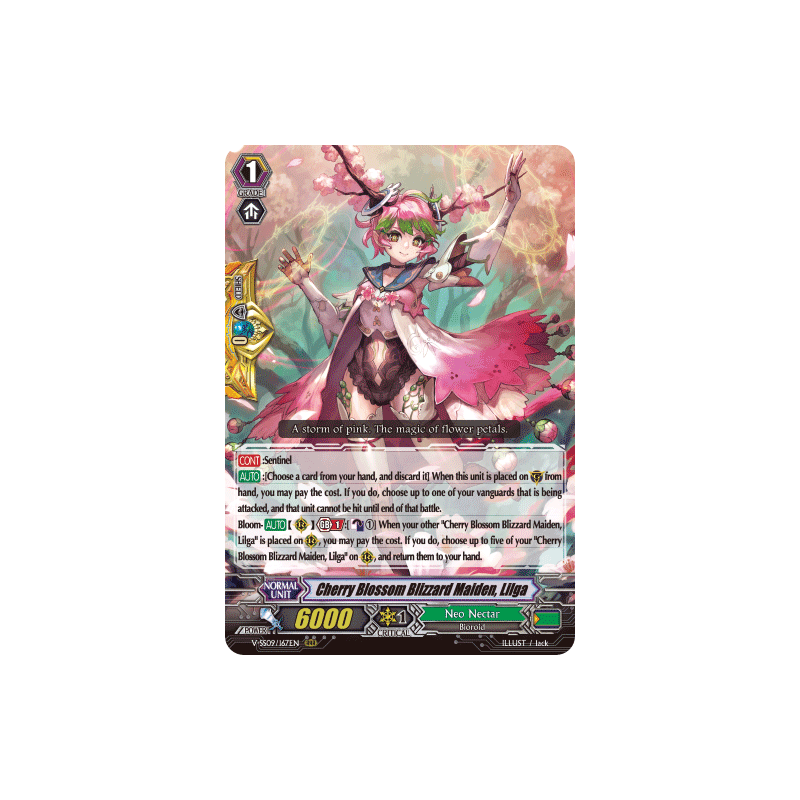 Vanguard_TCG_card_V-SS09_167EN_RRR_Cherry_Blossom_Blizzard_Maiden_Lilga_REVIVAL_SELECTION