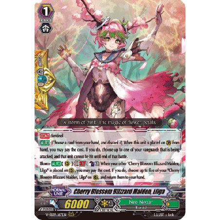 Vanguard_TCG_card_V-SS09_167EN_RRR_Cherry_Blossom_Blizzard_Maiden_Lilga_REVIVAL_SELECTION