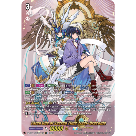 Vanguard_TCG_card_DZ-BT11_DSR01EN_DSR_Fated_One_of_Sacred_Time_Liael Draconis_Symphony_of_Might_Bloom