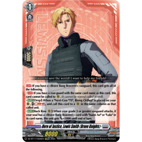 Vanguard_TCG_card_DZ-BT11_EX05EN_EX_Hero_of_Justice_Lewis_Smith_Brave_Knights_Symphony_of_Might_Bloom