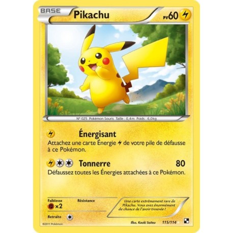 Pokémon 115/114 Pikachu Holographique rare Noir & Blanc Noir & Blanc