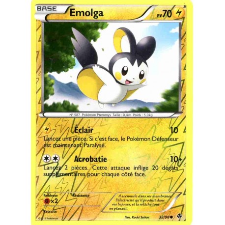 Pokémon 32/98 Emolga Reverse Noir & Blanc Pouvoirs Emergents