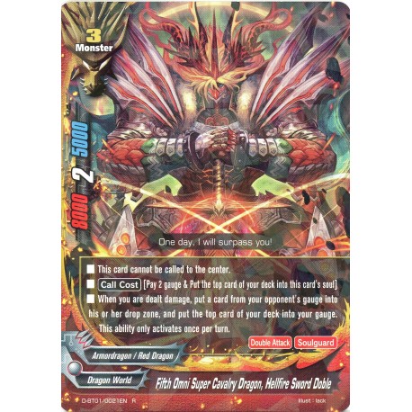 Buddyfight card D-BT01/0021EN Fifth Omni Super Cavalry Dragon, Hellfire Sword Doble  R  Monster 