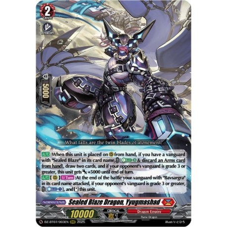 Cardfight Vanguard card DZ-BT07/003EN RRR Sealed Blaze Dragon, Yyugmashad Moon Fangs & Cerulean Blaze