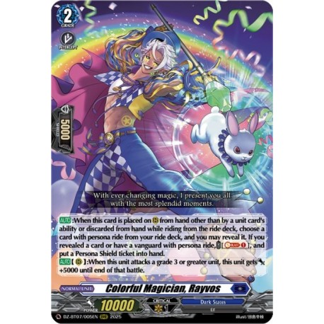 Cardfight Vanguard card DZ-BT07/005EN RRR Colorful Magician, Rayvos Moon Fangs & Cerulean Blaze