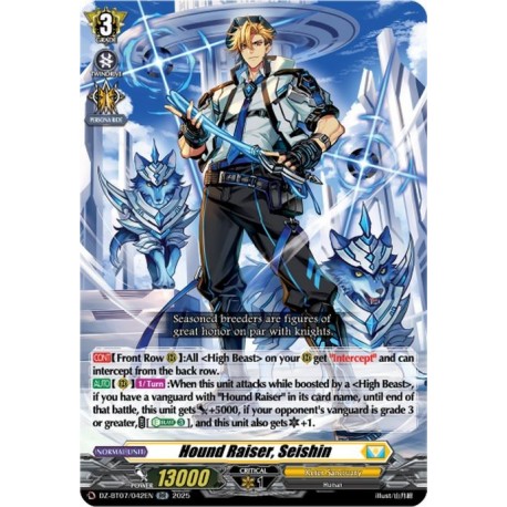 Cardfight Vanguard card DZ-BT07/042EN RR Hound Raiser, Seishin Moon Fangs & Cerulean Blaze