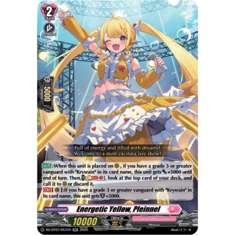 Cardfight Vanguard card DZ-BT07/051EN RR Energetic Yellow, Pleinnel Moon Fangs & Cerulean Blaze