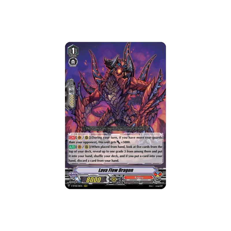 Vanguard_TCG_card_V-BT08_011EN_RRR_Lava_Flow_Dragon_Silverdust_Blaze