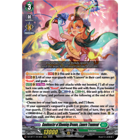 Vanguard_TCG_card_DZ-BT11_013EN_RRR_Bandmaster_of_Blooming_Dreams_Lianorn_Traumend_Symphony_of_Might_Bloom