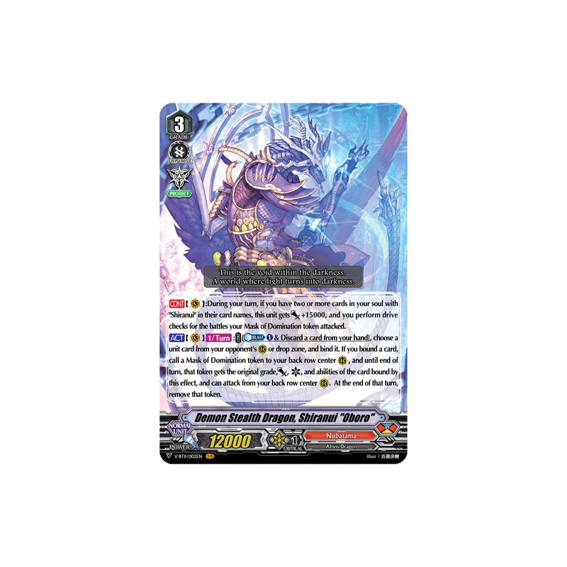 Vanguard_TCG_card_V-BT11_002EN_VR_Demon_Stealth_Dragon_Shiranui_Oboro_Storm_of_the_Blue_Cavalry