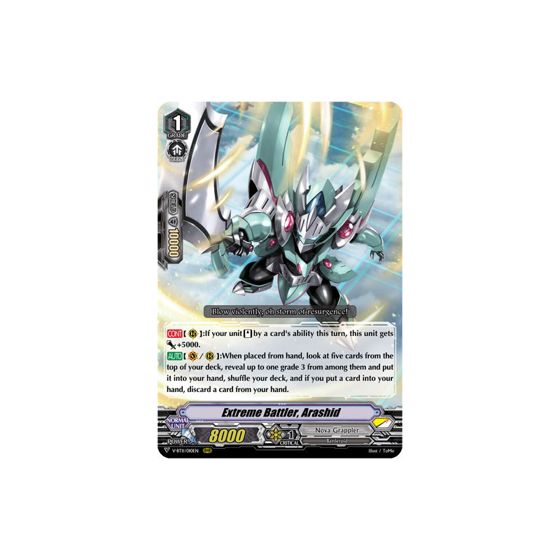 Vanguard_TCG_card_V-BT11_010EN_RRR_Extreme_Battler_Arashid_Storm_of_the_Blue_Cavalry