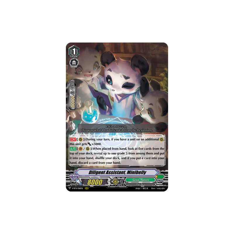 Vanguard_TCG_card_V-BT11_016EN_RRR_Diligent_Assistant_Minibelly_Storm_of_the_Blue_Cavalry
