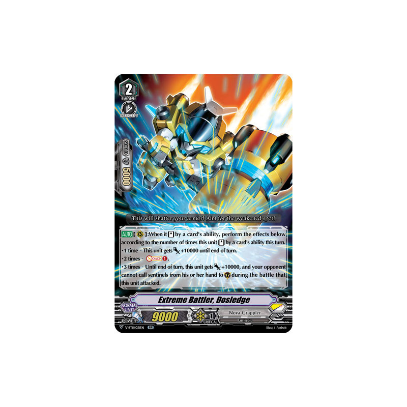 Vanguard_TCG_card_V-BT11_021EN_RR_Extreme_Battler_Dosledge_Storm_of_the_Blue_Cavalry