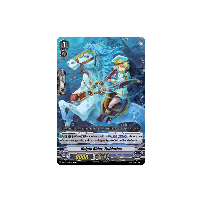 Vanguard_TCG_card_V-BT11_074EN_C_Kelpie_Rider_Toddarius_Storm_of_the_Blue_Cavalry
