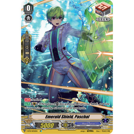 Vanguard_TCG_card_V-BT11_SP22EN_SP_Emerald_Shield_Paschal_Storm_of_the_Blue_Cavalry