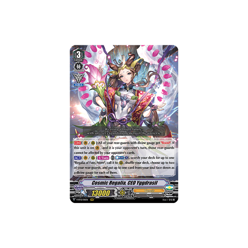 Vanguard_TCG_card_V-BT12_011EN_RRR_Cosmic_Regalia_CEO_Yggdrasil_Divine_Lightning_Radiance