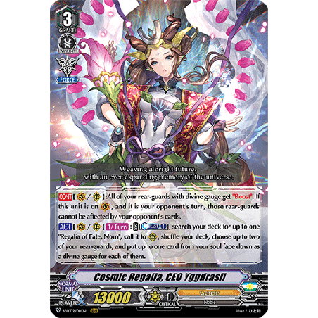 Vanguard_TCG_card_V-BT12_011EN_RRR_Cosmic_Regalia_CEO_Yggdrasil_Divine_Lightning_Radiance
