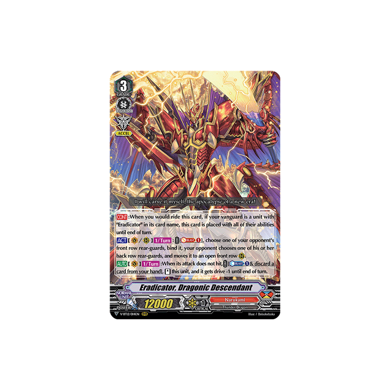 Vanguard_TCG_card_V-BT12_014EN_RRR_Eradicator_Dragonic_Descendant_Divine_Lightning_Radiance
