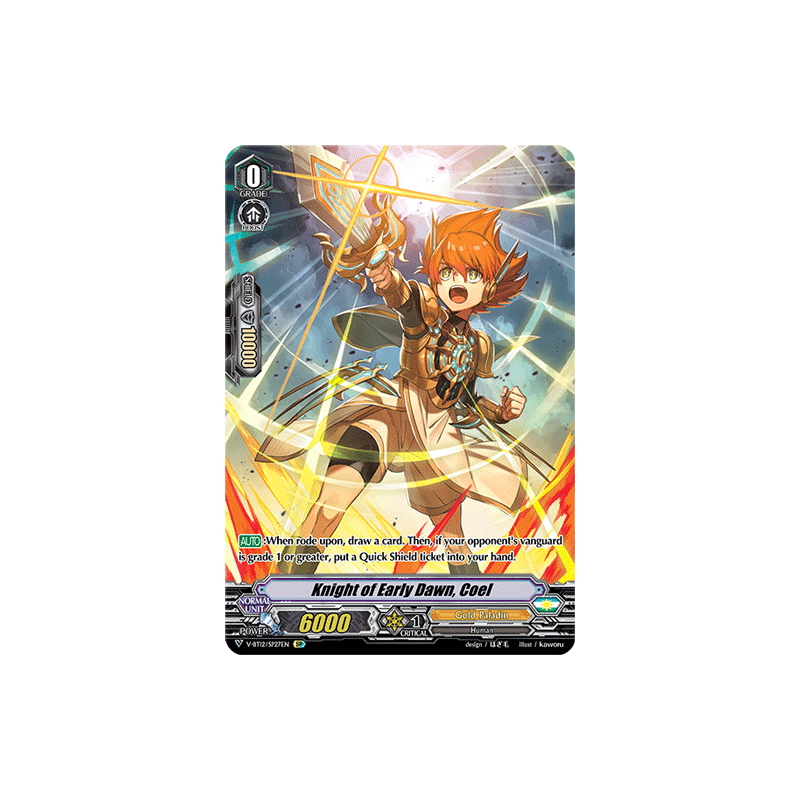 Vanguard_TCG_card_V-BT12_SP27EN_SP_Knight_of_Early_Dawn_Coel_Divine_Lightning_Radiance