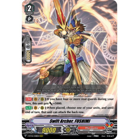 Vanguard_TCG_card_V-BT02_008EN_RRR_Swift_Archer_FUSHIMI_Strongest_Team_AL4