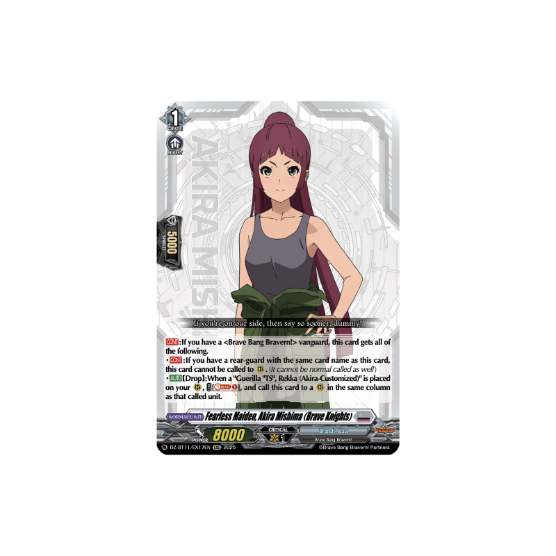 Vanguard_TCG_card_DZ-BT11_EX17EN_EX_Fearless_Maiden_Akira_Mishima_Brave_Knights_Symphony_of_Might_Bloom