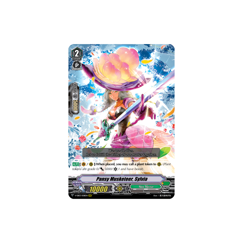 Vanguard_TCG_card_V-EB03_008EN_RRR_Pansy_Musketeer_Sylvia_ULTRARARE_MIRACLE_COLLECTION