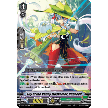 Vanguard_TCG_card_V-EB03_009EN_RRR_Lily_of_the_Valley_Musketeer_Rebecca_ULTRARARE_MIRACLE_COLLECTION
