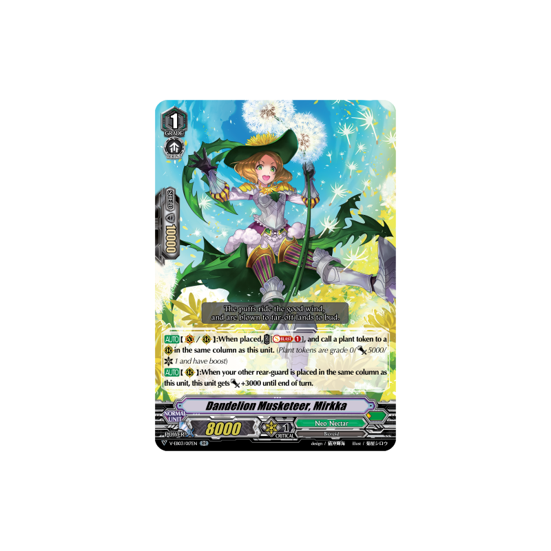 Vanguard_TCG_card_V-EB03_017EN_RR_Dandelion_Musketeer_Mirkka_ULTRARARE_MIRACLE_COLLECTION